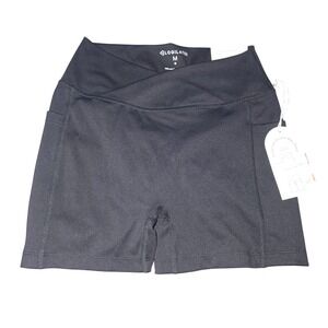 BLOGILATES Crisscross Scrunch Bike Short Jet Black Pockets Workout Size Medium